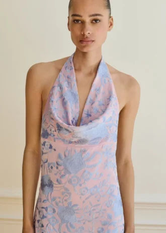 Abito asimmetrico con frange ricamate