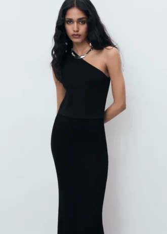 Abito asimmetrico in maglia mista