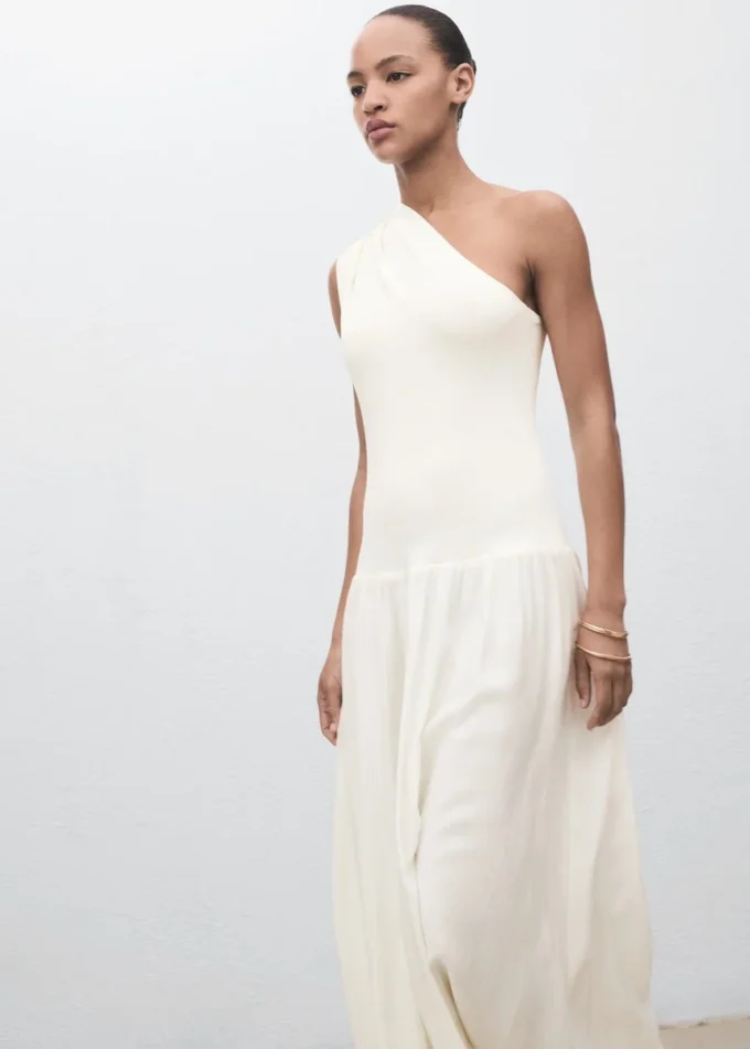 Abito asimmetrico in maglia mista Abito asimmetrico in maglia mista