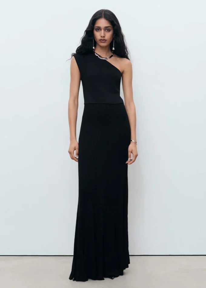 Abito asimmetrico in maglia mista Abito asimmetrico in maglia mista