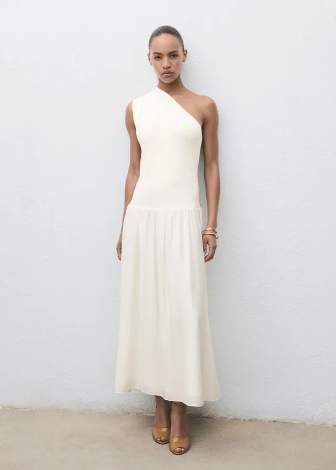 Abito asimmetrico in maglia mista Abito asimmetrico in maglia mista