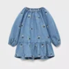 Abito in denim con ricami floreali
