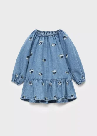 Abito in denim con ricami floreali