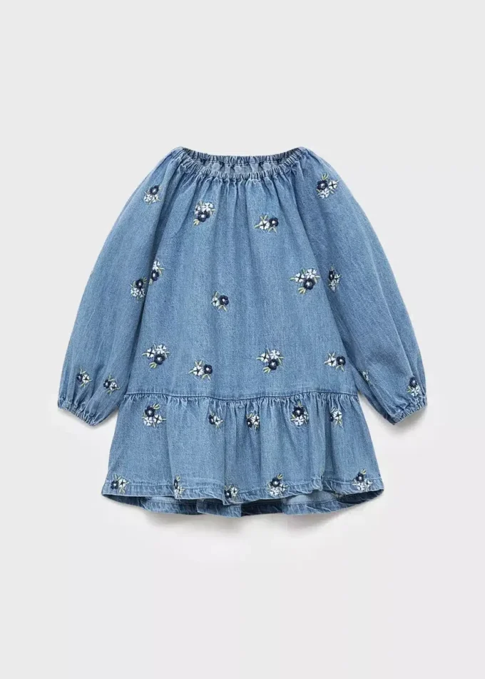 Abito in denim con ricami floreali