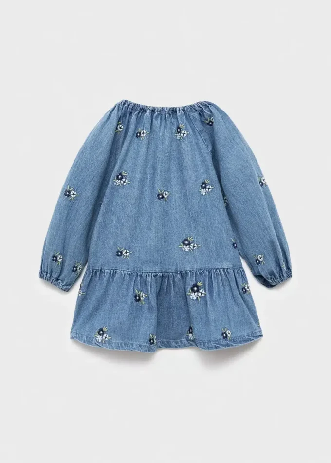 Abito in denim con ricami floreali