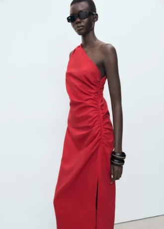 Abito in lyocell con scollo asimmetrico