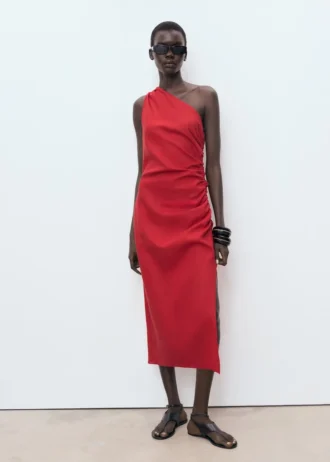 Abito in lyocell con scollo asimmetrico