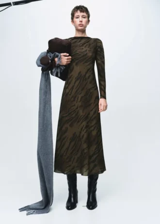 Abito in raso con stampa animalier