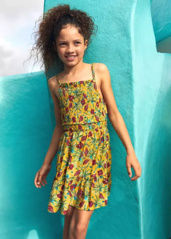 Abito stampato con ruches