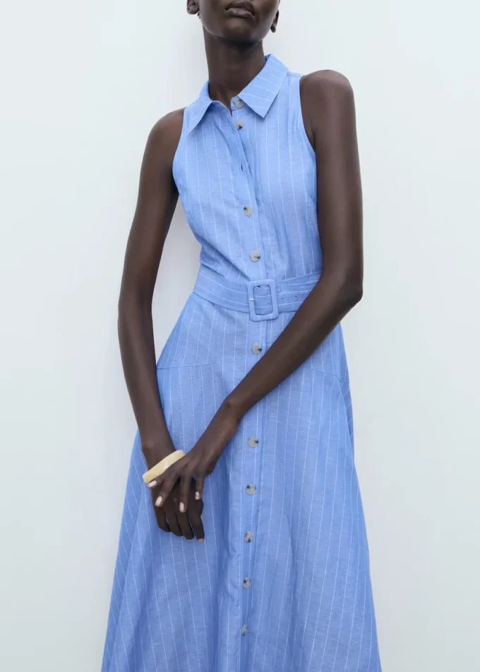 Abito stile camicia a righe in misto lino Abito stile camicia a righe in misto lino