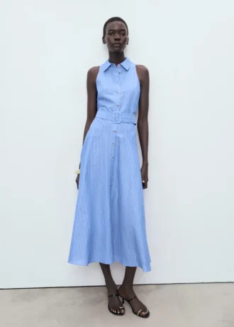 Abito stile camicia a righe in misto lino