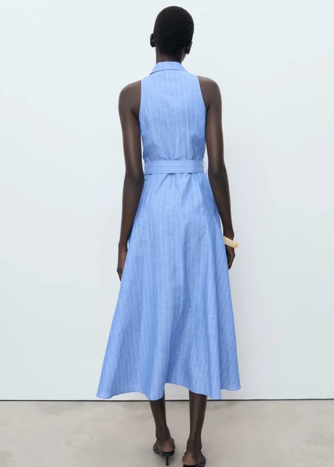 Abito stile camicia a righe in misto lino Abito stile camicia a righe in misto lino