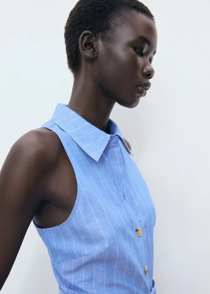 Abito stile camicia a righe in misto lino Abito stile camicia a righe in misto lino