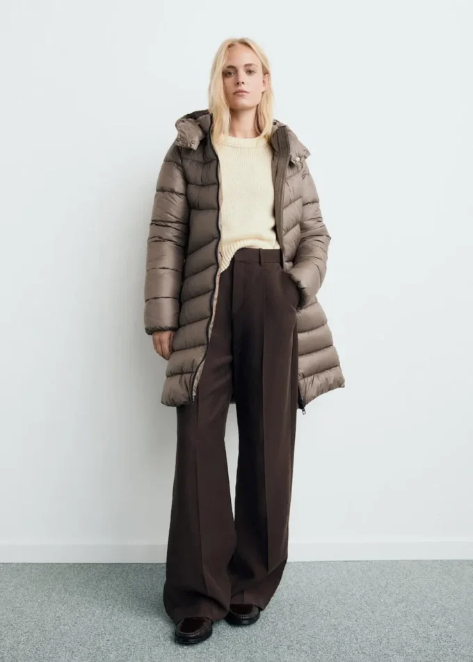 Anorak midi trapuntato con cappuccio