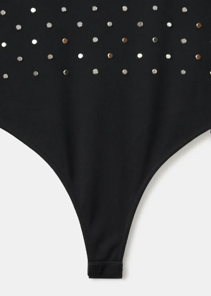 Body a maniche lunghe con cristalli