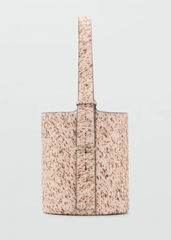 Borsa a secchiello in pelle e pelliccia Borsa a secchiello in pelle e pelliccia