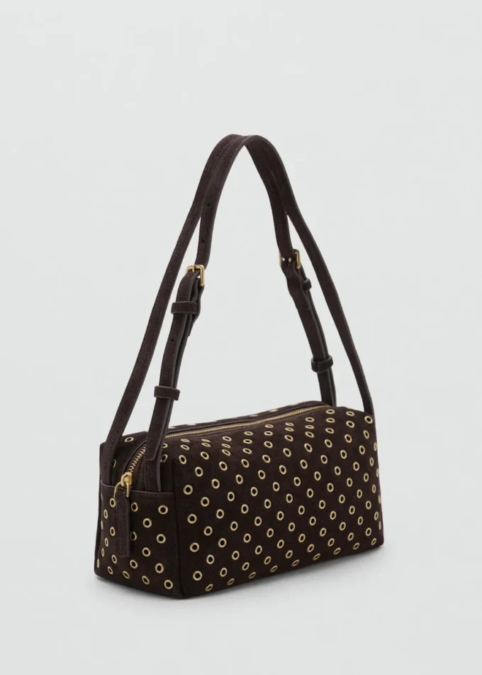 Borsa a tracolla in pelle scamosciata con occhielli Borsa a tracolla in pelle scamosciata con occhielli