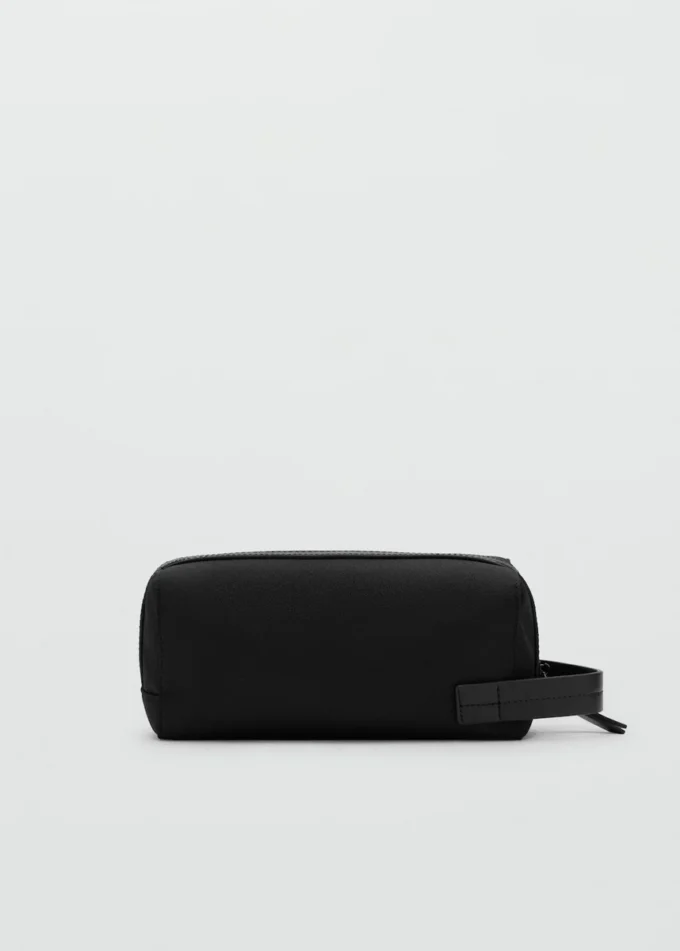 Borsa da toilette con dettagli in pelle