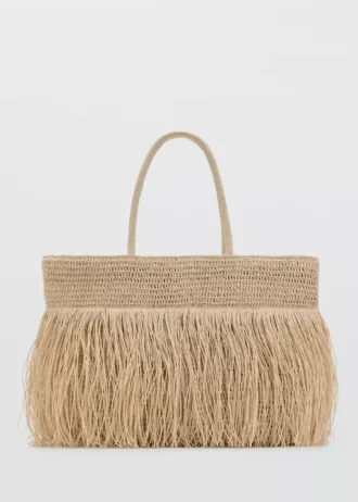 Borsa shopper in fibra naturale con nappine