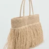 Borsa shopper in fibra naturale con nappine Borsa shopper in fibra naturale con nappine