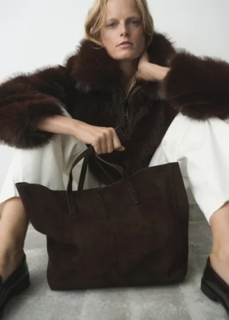 Borsa shopper in pelle scamosciata