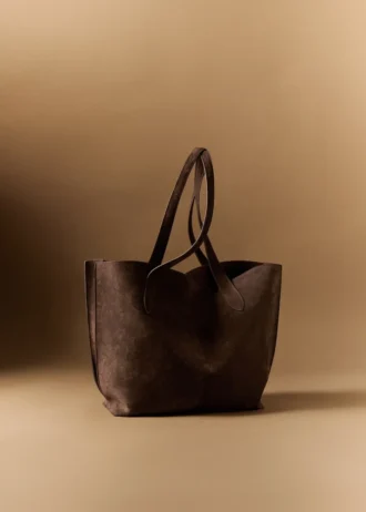 Borsa shopper in pelle scamosciata