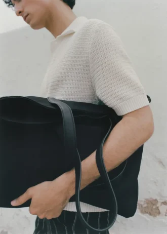 Borsa tote in cotone con tasca frontale