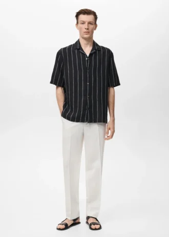 Camicia a maniche corte a righe 100% lino Camicia a maniche corte a righe 100% lino