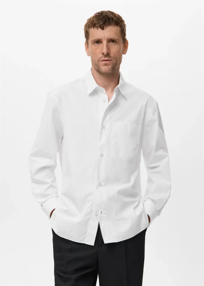 Camicia a righe 100% cotone dalla vestibilità morbida Camicia a righe 100% cotone dalla vestibilità morbida