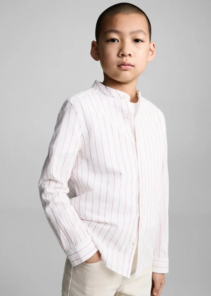 Camicia a righe con collo alla coreana Camicia a righe con collo alla coreana