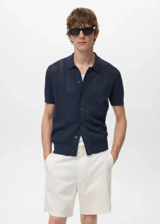 Camicia a righe in maglia con motivo traforato Camicia a righe in maglia con motivo traforato