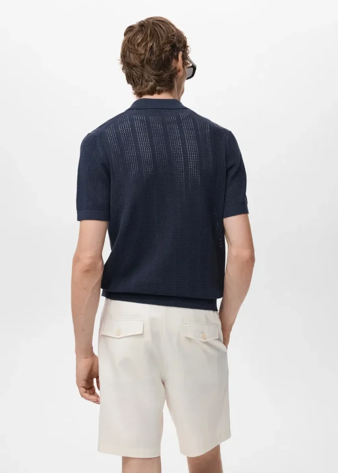 Camicia a righe in maglia con motivo traforato Camicia a righe in maglia con motivo traforato