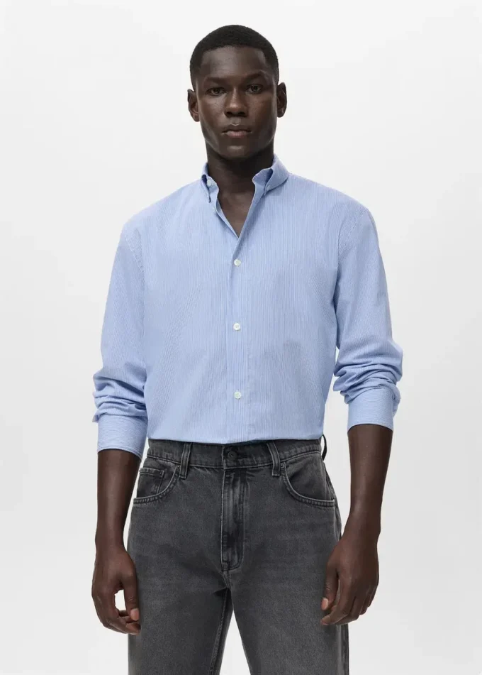 Camicia in cotone a righe vestibilità regolare Camicia in cotone a righe vestibilità regolare