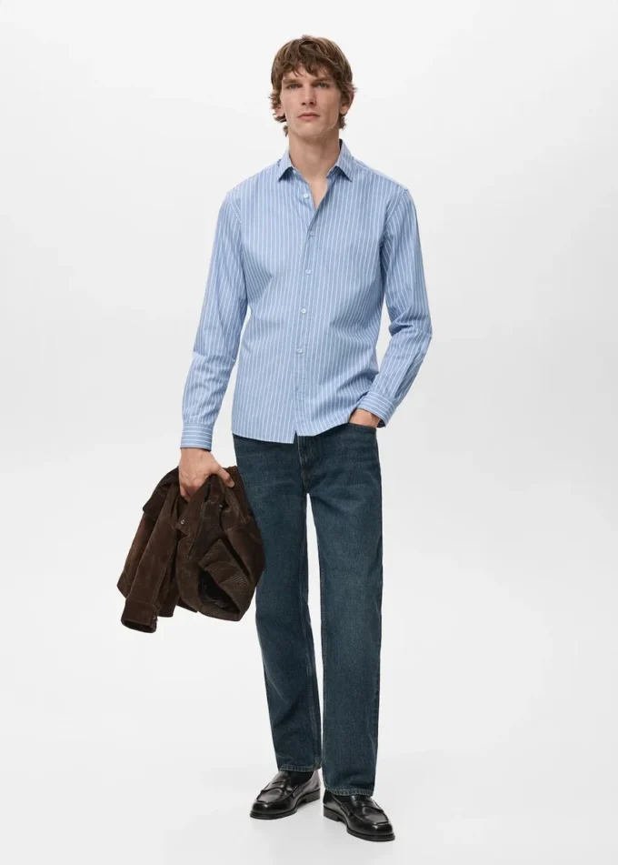 Camicia in cotone a righe vestibilità regolare Camicia in cotone a righe vestibilità regolare