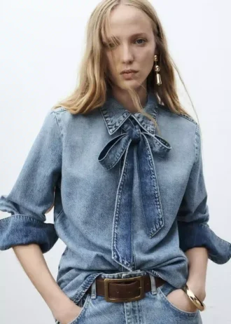 Camicia in denim con fiocco
