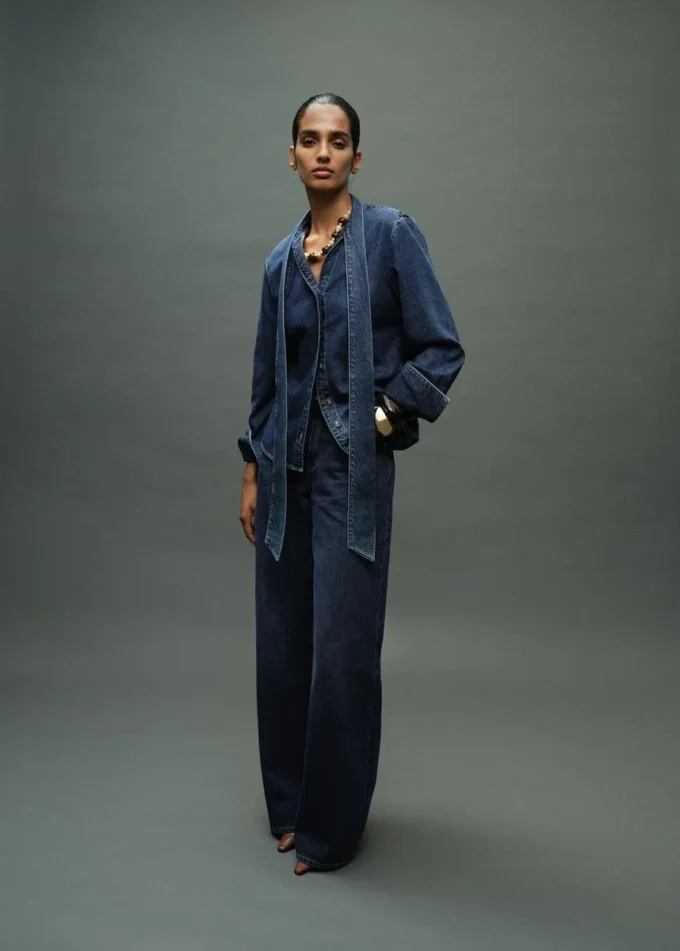 Camicia in denim con fiocco Camicia in denim con fiocco