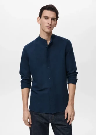 Camicia in lino con collo alla coreana Camicia in lino con collo alla coreana