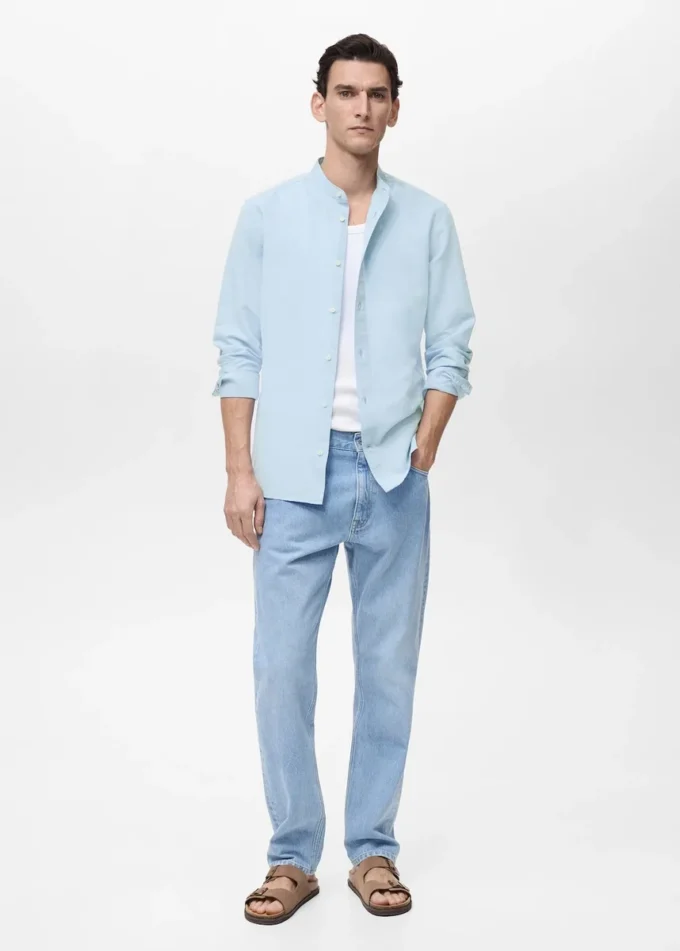 Camicia in lino con collo alla coreana Camicia in lino con collo alla coreana