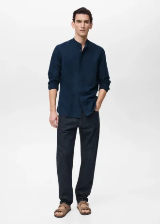 Camicia in lino con collo alla coreana Camicia in lino con collo alla coreana