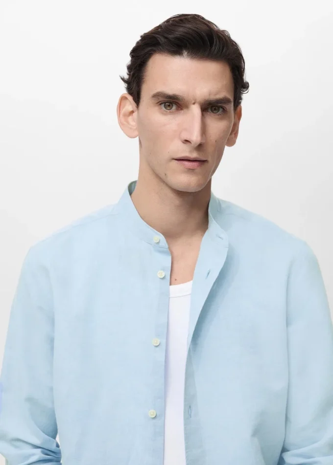 Camicia in lino con collo alla coreana Camicia in lino con collo alla coreana