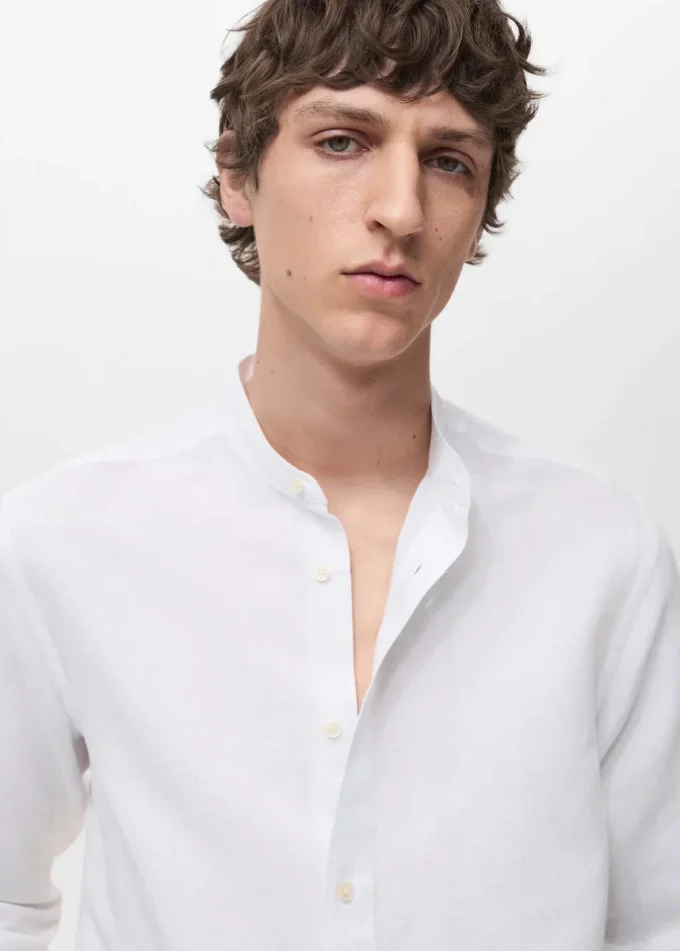 Camicia in lino con collo alla coreana