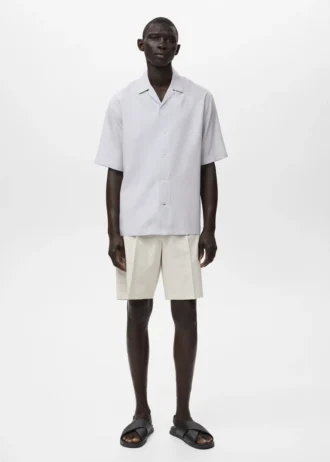 Camicia in lino e lyocell con collo a bowling Camicia in lino e lyocell con collo a bowling