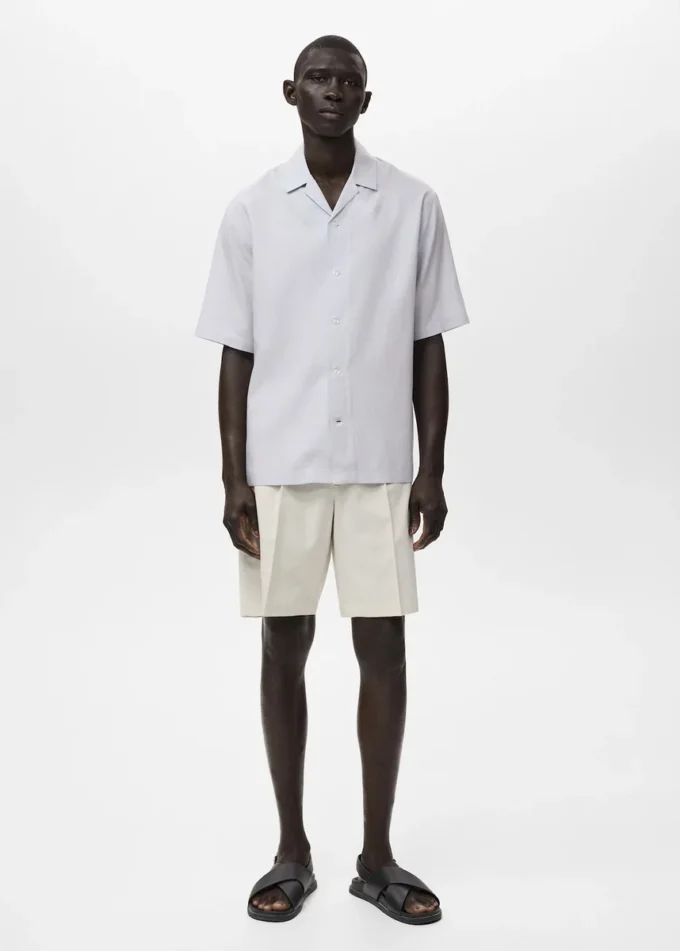 Camicia in lino e lyocell con collo a bowling Camicia in lino e lyocell con collo a bowling