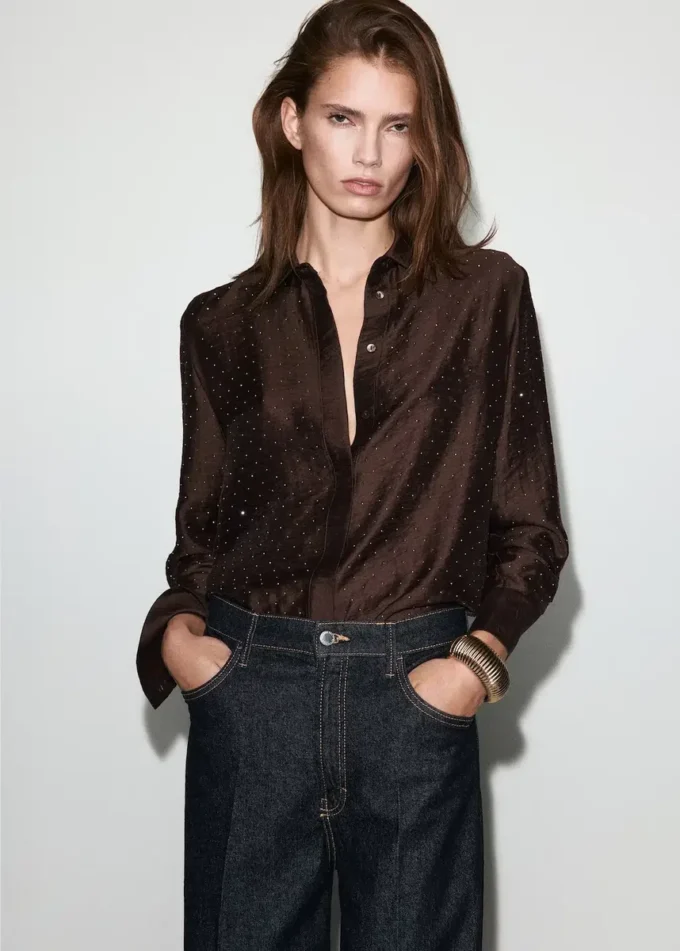 Camicia in raso con strass Camicia in raso con strass