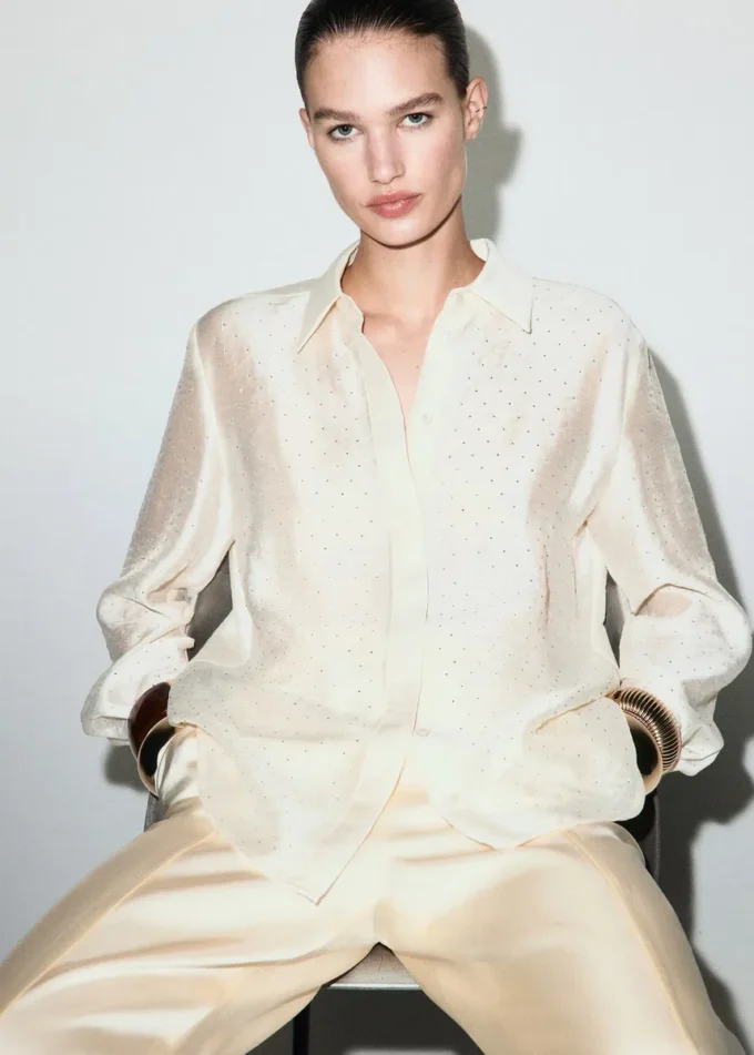 Camicia in raso con strass Camicia in raso con strass
