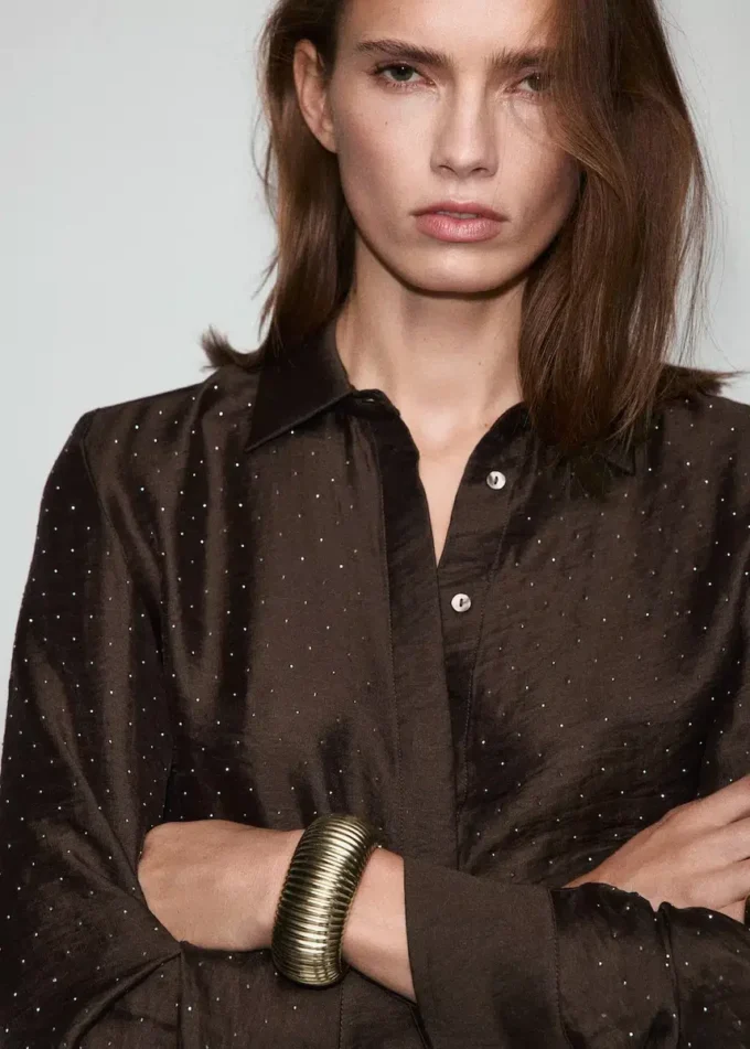 Camicia in raso con strass Camicia in raso con strass
