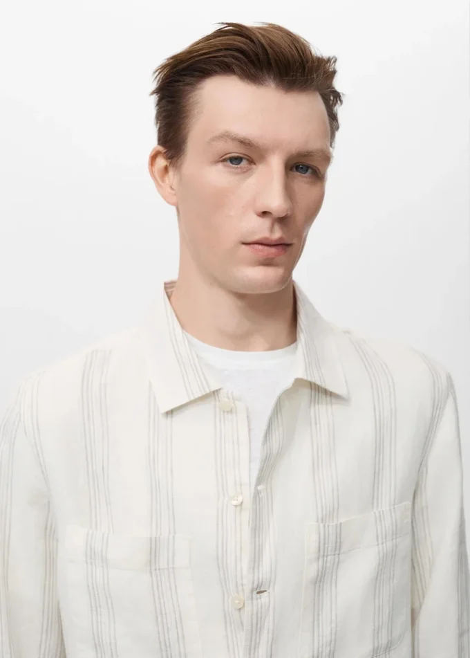 Camicia oversize in lino a righe