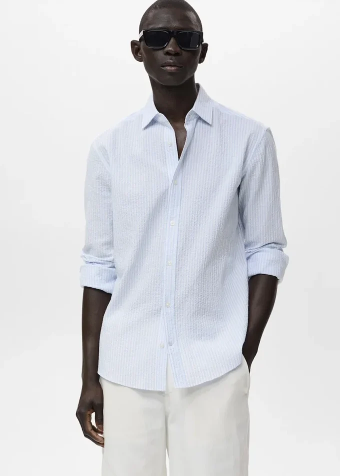 Camicia regular fit con texture a righe Camicia regular fit con texture a righe