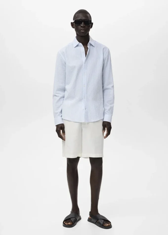 Camicia regular fit con texture a righe Camicia regular fit con texture a righe