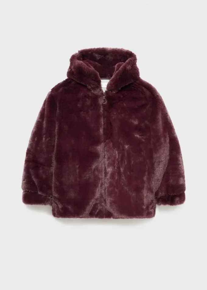 Cappotto con cappuccio effetto pelliccia